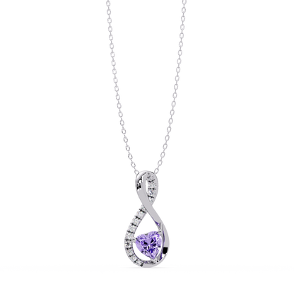 0.4 CTW Heart Infinity Colorstone Pendant Necklace — Amethyst Lavender — 14K White Gold