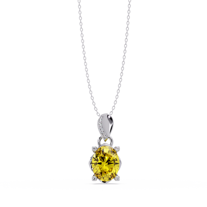 1.8 CTW Oval Solitaire Accent Colorstone Pendant Necklace — Citrine Lemon Yellow — 14K White Gold