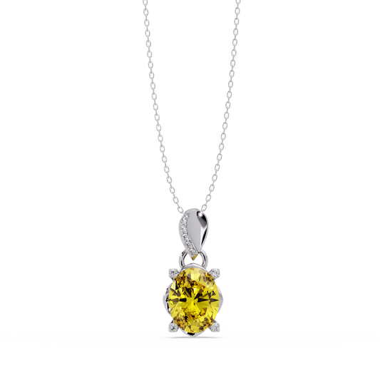 1.8 CTW Oval Solitaire Accent Colorstone Pendant Necklace — Citrine Lemon Yellow — 14K White Gold