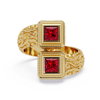 1.0 CTW Princess-Cut Filigree Bypass Colorstone Ring in Ruby Red and Yellow Gold – Lunéa Paris