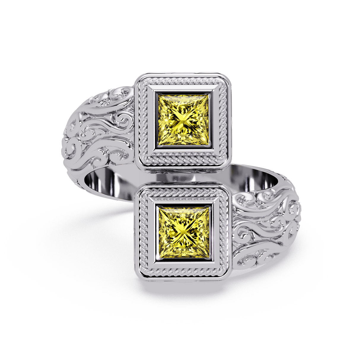 1.0 CTW Princess-Cut Filigree Bypass Colorstone Ring in Citrine Yellow and White Gold – Lunéa Paris