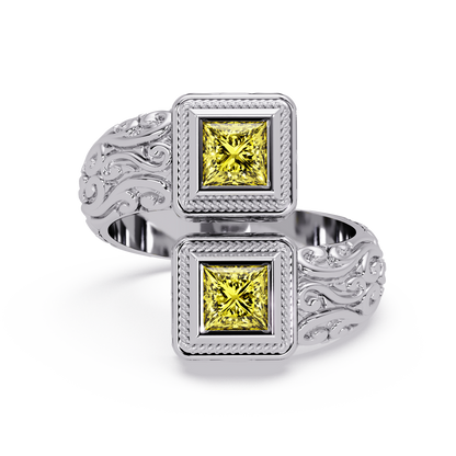1.0 CTW Princess-Cut Filigree Bypass Colorstone Ring in Citrine Yellow and White Gold – Lunéa Paris