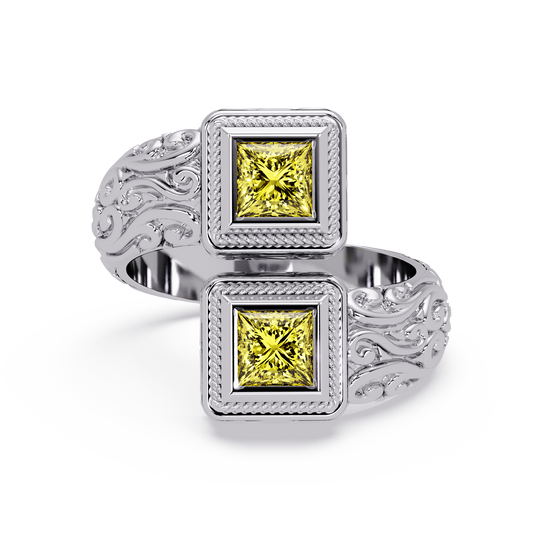 1.0 CTW Princess-Cut Filigree Bypass Colorstone Ring in Citrine Yellow and White Gold – Lunéa Paris