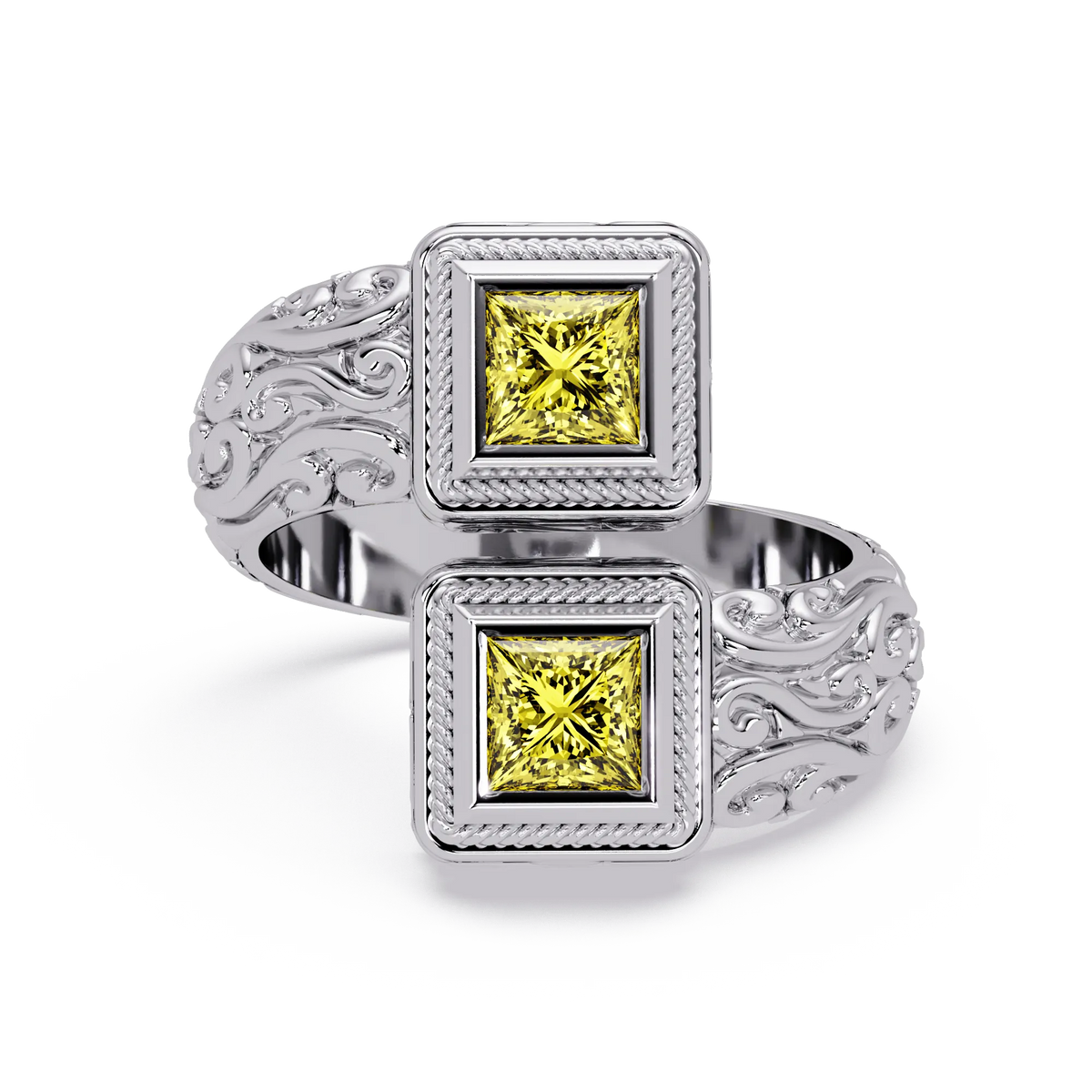 1.0 CTW Princess-Cut Filigree Bypass Colorstone Ring in Citrine Yellow and White Gold – Lunéa Paris