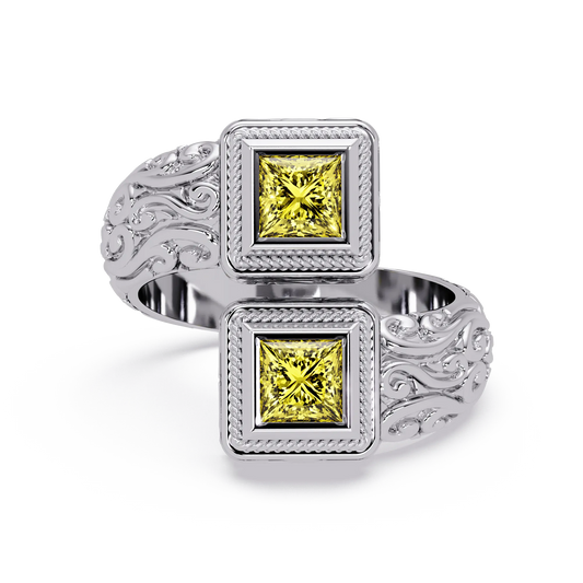 1.0 CTW Princess-Cut Filigree Bypass Colorstone Ring in Citrine Yellow and White Gold – Lunéa Paris