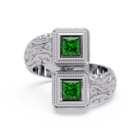 1.0 CTW Princess-Cut Filigree Bypass Colorstone Ring in Emerald Green and White Gold – Lunéa Paris