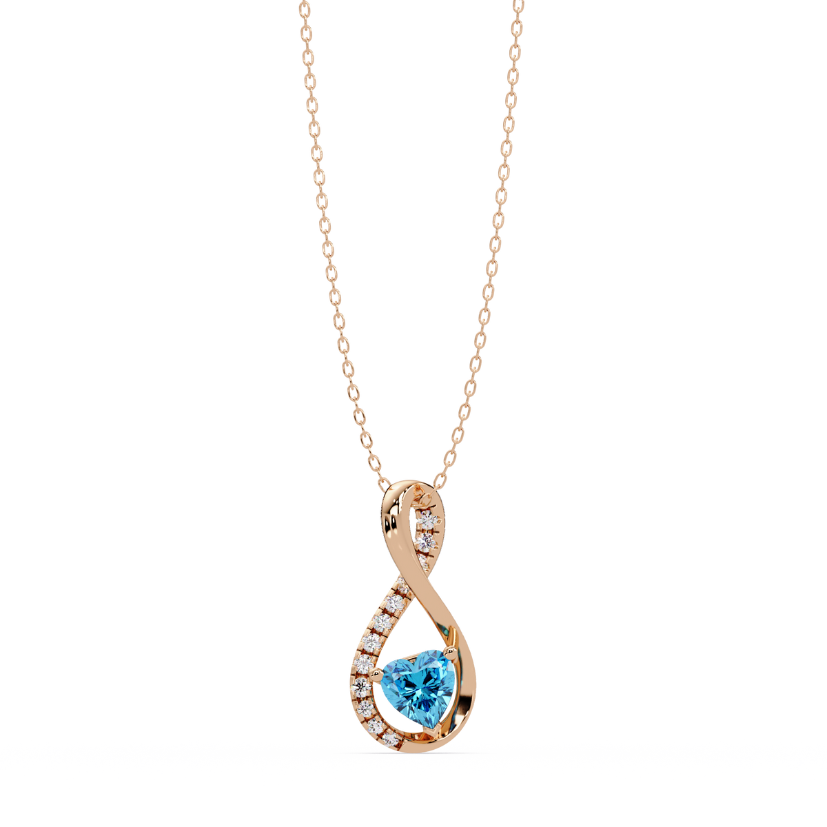 0.4 CTW Heart Infinity Colorstone Pendant Necklace — Aquamarine Sky Blue — 14K Rose Gold