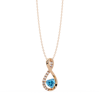 0.4 CTW Heart Infinity Colorstone Pendant Necklace — Aquamarine Sky Blue — 14K Rose Gold