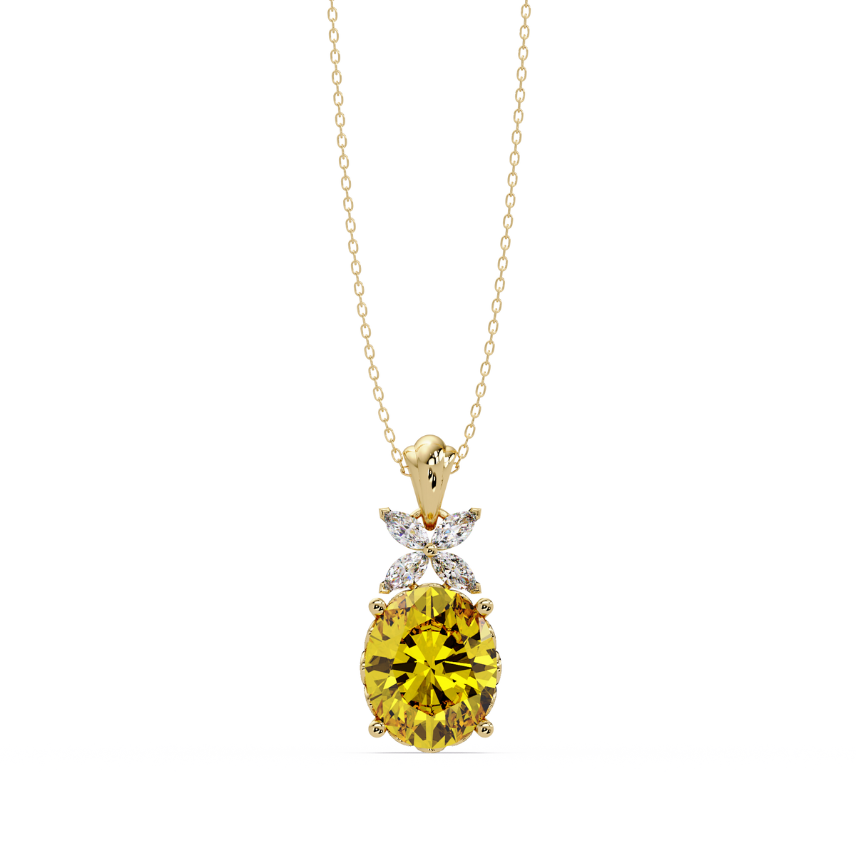 3.6 CTW Oval Butterfly Accent Colorstone Pendant Necklace — Citrine Lemon Yellow — 14K Yellow Gold