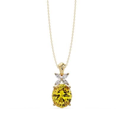 3.6 CTW Oval Butterfly Accent Colorstone Pendant Necklace — Citrine Lemon Yellow — 14K Yellow Gold