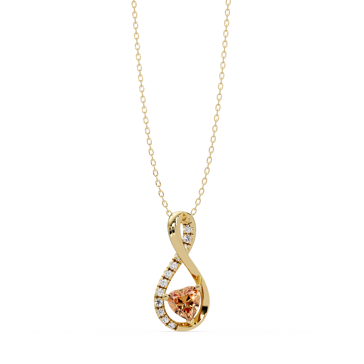 0.4 CTW Heart Infinity Colorstone Pendant Necklace — Champagne Topaz Amber — 14K Yellow Gold