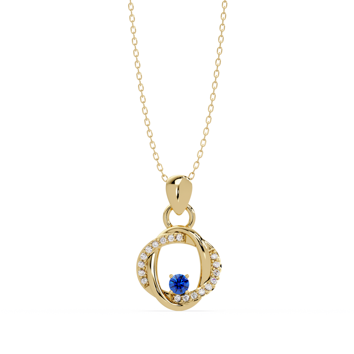 0.1 CTW Round Open Circle Colorstone Pendant Necklace — Sapphire Royal Blue — 14K Yellow Gold