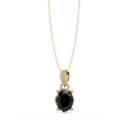 1.8 CTW Oval Solitaire Accent Colorstone Pendant Necklace — Onyx Black — 14K Yellow Gold