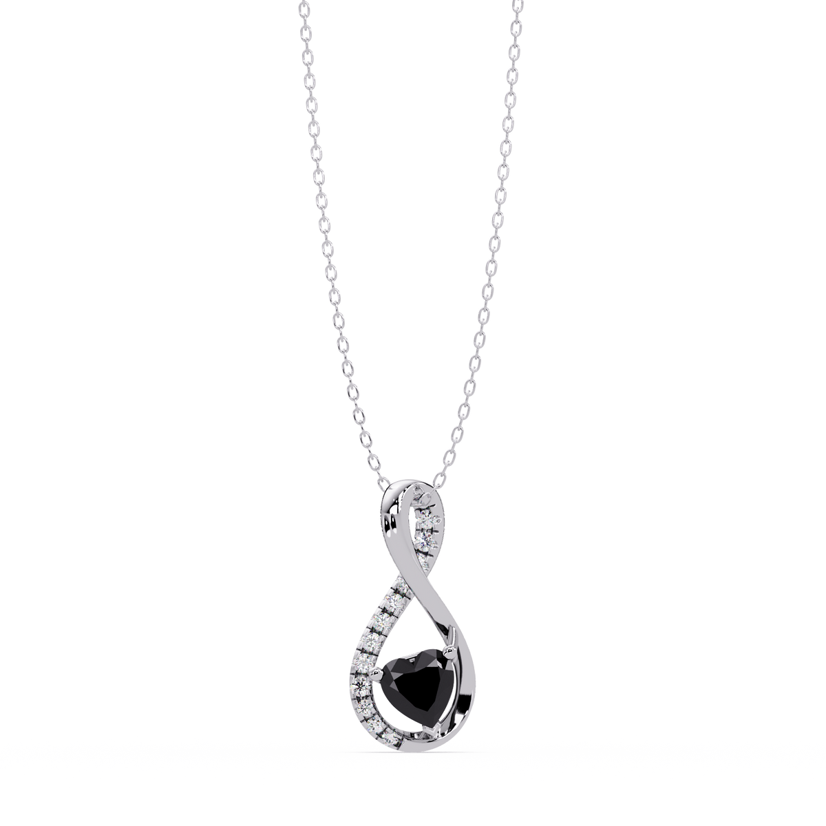 0.4 CTW Heart Infinity Colorstone Pendant Necklace — Onyx Black — 14K White Gold