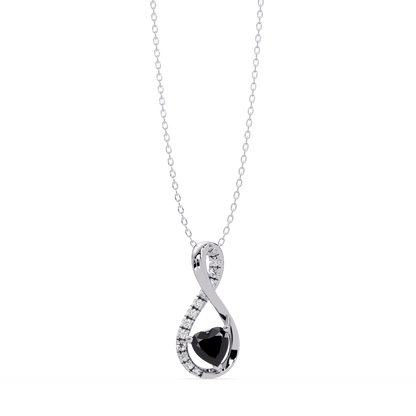 0.4 CTW Heart Infinity Colorstone Pendant Necklace — Onyx Black — 14K White Gold