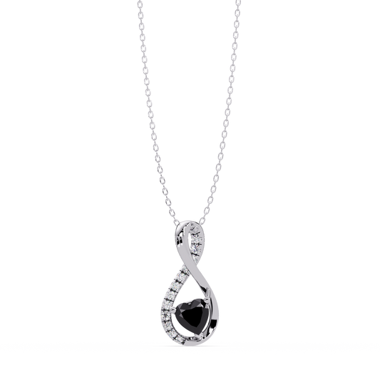 0.4 CTW Heart Infinity Colorstone Pendant Necklace — Onyx Black — 14K White Gold