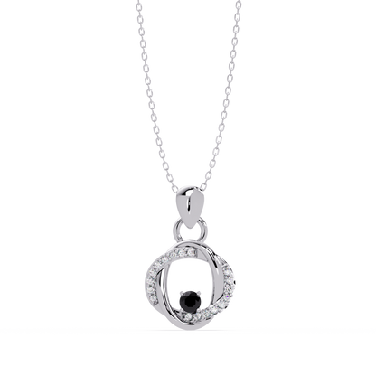 0.1 CTW Round Open Circle Colorstone Pendant Necklace — Onyx Black — 14K White Gold