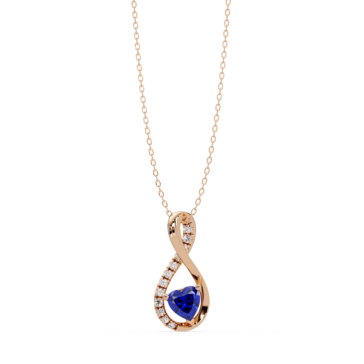 0.4 CTW Heart Infinity Colorstone Pendant Necklace — Sapphire Royal Blue — 14K Rose Gold