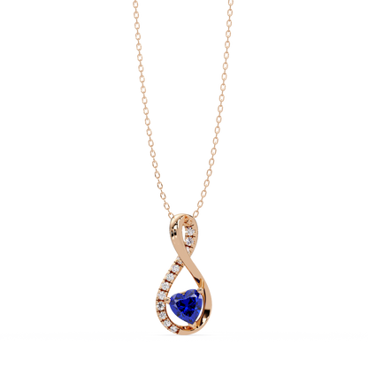 0.4 CTW Heart Infinity Colorstone Pendant Necklace — Sapphire Royal Blue — 14K Rose Gold
