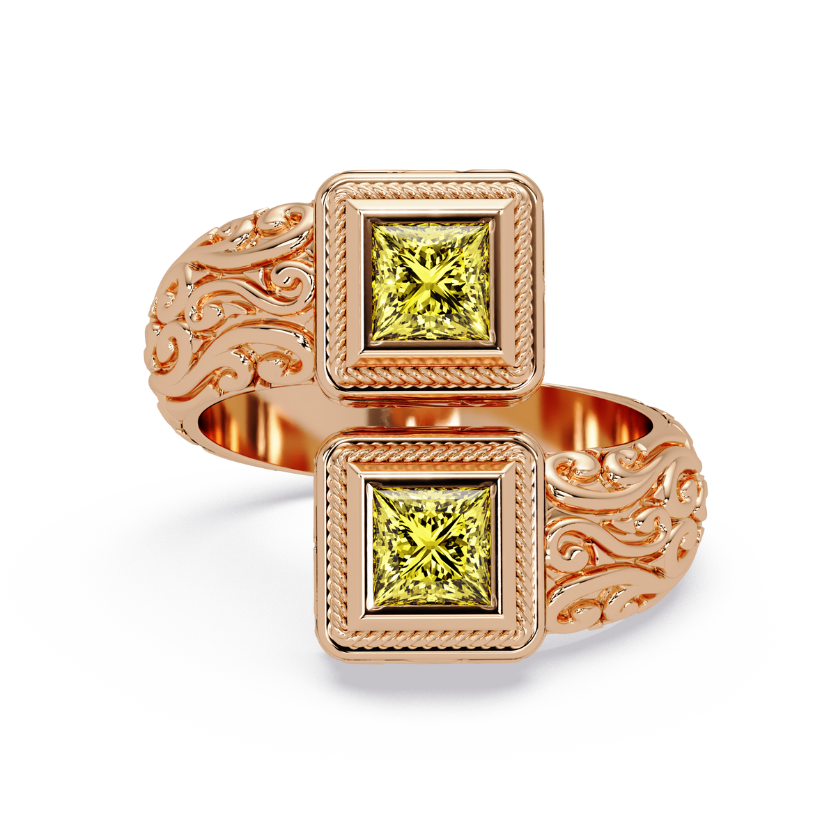 1.0 CTW Princess-Cut Filigree Bypass Colorstone Ring in Citrine Yellow and Rose Gold – Lunéa Paris