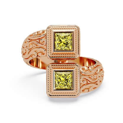 1.0 CTW Princess-Cut Filigree Bypass Colorstone Ring in Citrine Yellow and Rose Gold – Lunéa Paris