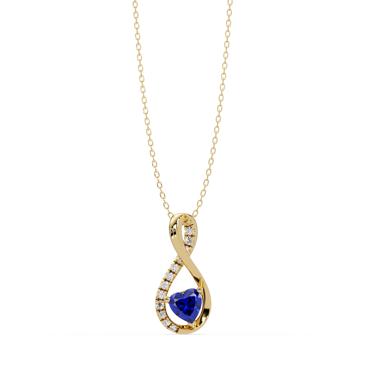0.4 CTW Heart Infinity Colorstone Pendant Necklace — Sapphire Royal Blue — 14K Yellow Gold