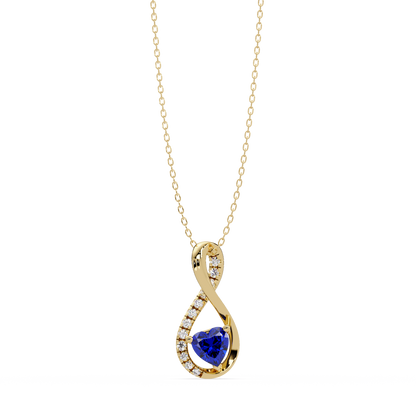 0.4 CTW Heart Infinity Colorstone Pendant Necklace — Sapphire Royal Blue — 14K Yellow Gold