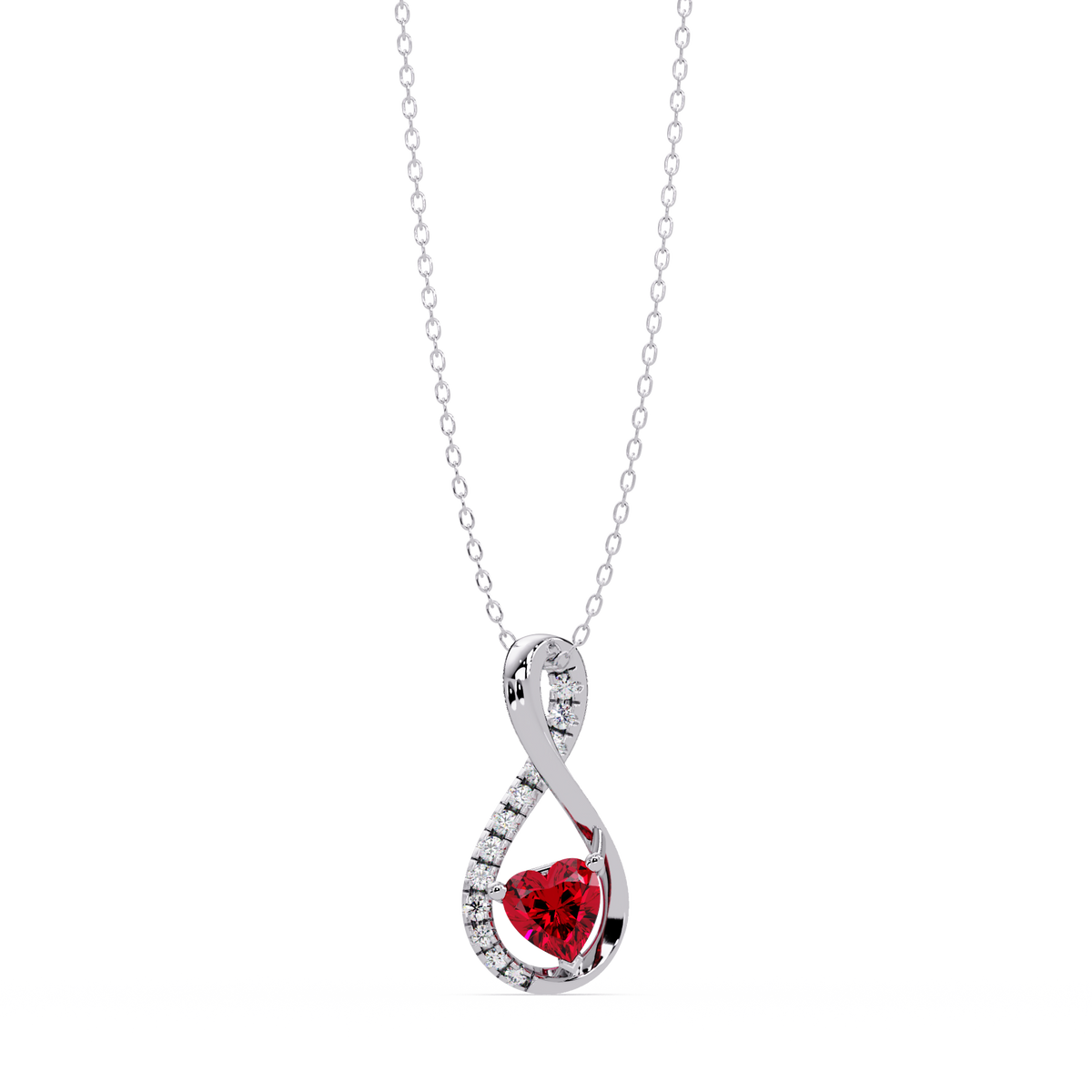 0.4 CTW Heart Infinity Colorstone Pendant Necklace — Ruby Deep Red — 14K White Gold