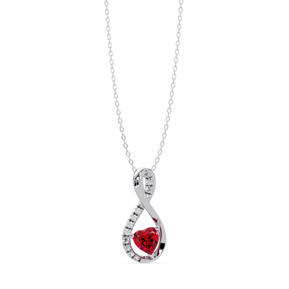 0.4 CTW Heart Infinity Colorstone Pendant Necklace — Ruby Deep Red — 14K White Gold