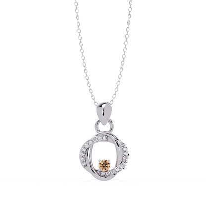 0.1 CTW Round Open Circle Colorstone Pendant Necklace — Champagne Topaz Amber — 14K White Gold