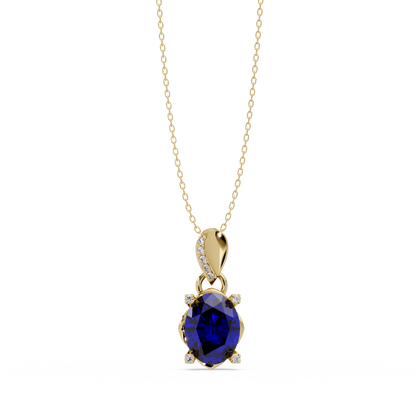 1.8 CTW Oval Solitaire Accent Colorstone Pendant Necklace — Sapphire Royal Blue — 14K Yellow Gold
