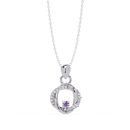 0.1 CTW Round Open Circle Colorstone Pendant Necklace — Amethyst Lavender — 14K White Gold