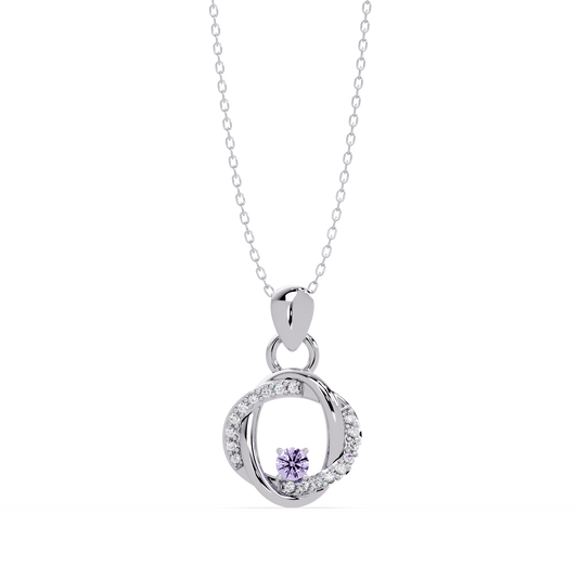 0.1 CTW Round Open Circle Colorstone Pendant Necklace — Amethyst Lavender — 14K White Gold