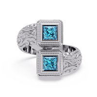 1.0 CTW Princess-Cut Filigree Bypass Colorstone Ring in Aquamarine Blue and White Gold – Lunéa Paris