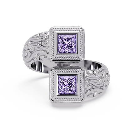 1.0 CTW Princess-Cut Filigree Bypass Colorstone Ring in Amethyst Purple and White Gold – Lunéa Paris