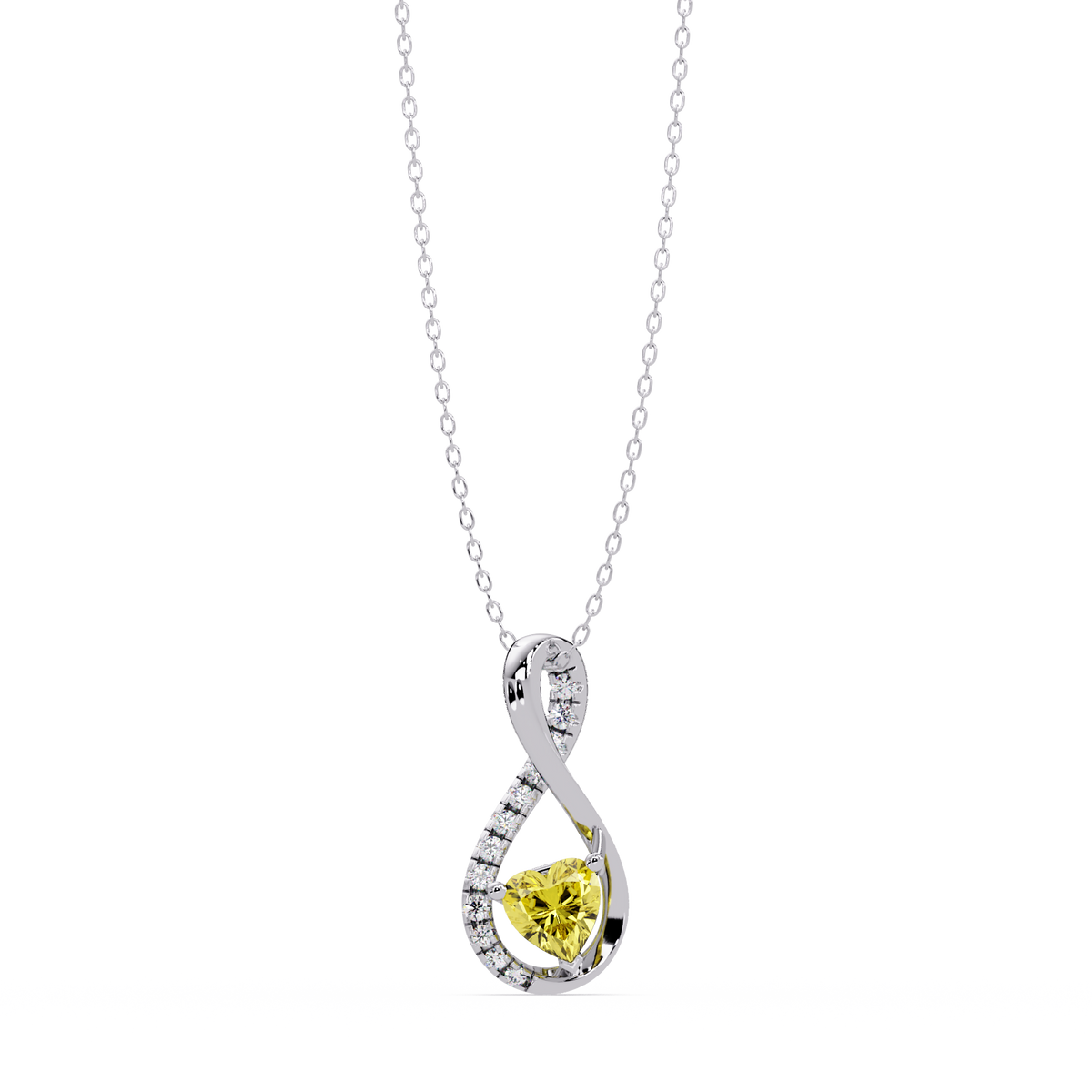 0.4 CTW Heart Infinity Colorstone Pendant Necklace — Citrine Lemon Yellow — 14K White Gold