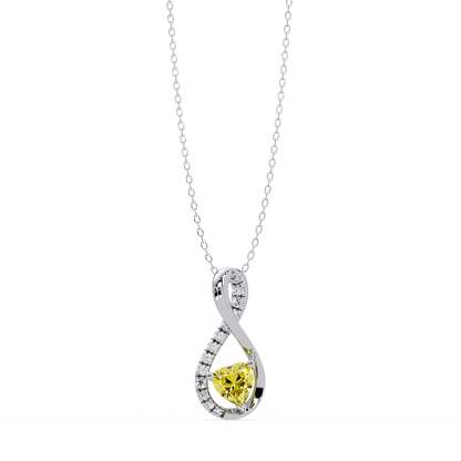 0.4 CTW Heart Infinity Colorstone Pendant Necklace — Citrine Lemon Yellow — 14K White Gold