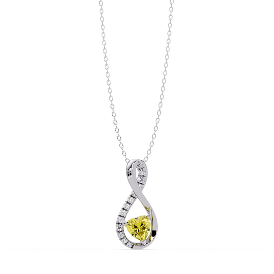 0.4 CTW Heart Infinity Colorstone Pendant Necklace — Citrine Lemon Yellow — 14K White Gold