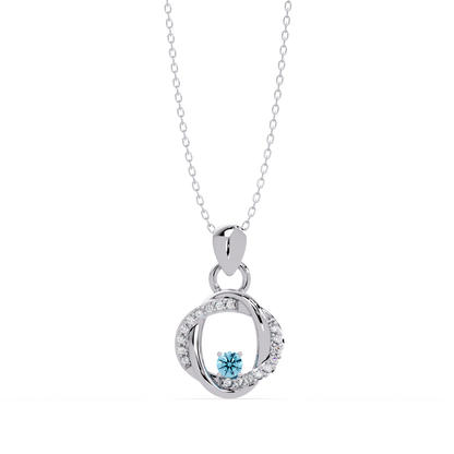 0.1 CTW Round Open Circle Colorstone Pendant Necklace — Aquamarine Sky Blue — 14K White Gold