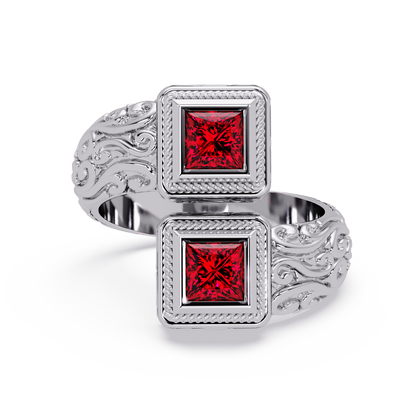 1.0 CTW Princess-Cut Filigree Bypass Colorstone Ring in Ruby Red and White Gold – Lunéa Paris