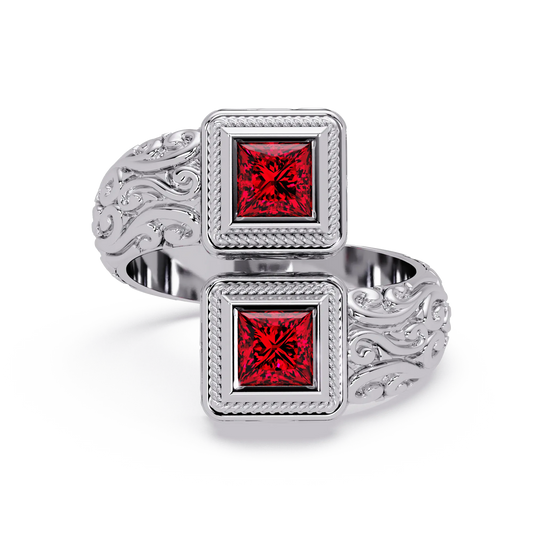 1.0 CTW Princess-Cut Filigree Bypass Colorstone Ring in Ruby Red and White Gold – Lunéa Paris