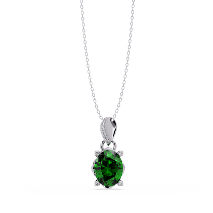 1.8 CTW Oval Solitaire Accent Colorstone Pendant Necklace — Emerald Deep Green — 14K White Gold