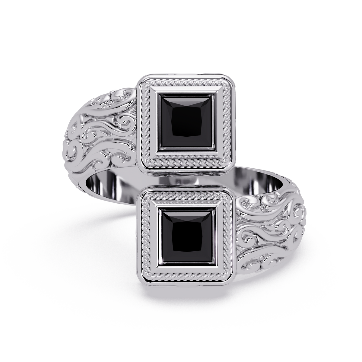 1.0 CTW Princess-Cut Filigree Bypass Colorstone Ring in Onyx and White Gold – Lunéa Paris