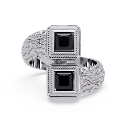 1.0 CTW Princess-Cut Filigree Bypass Colorstone Ring in Onyx and White Gold – Lunéa Paris