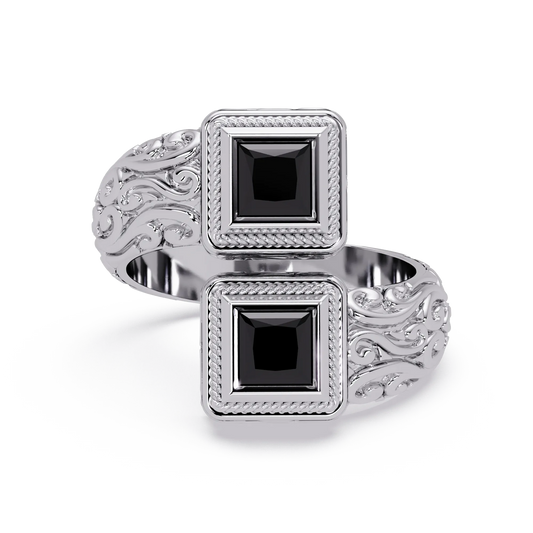 1.0 CTW Princess-Cut Filigree Bypass Colorstone Ring in Onyx and White Gold – Lunéa Paris