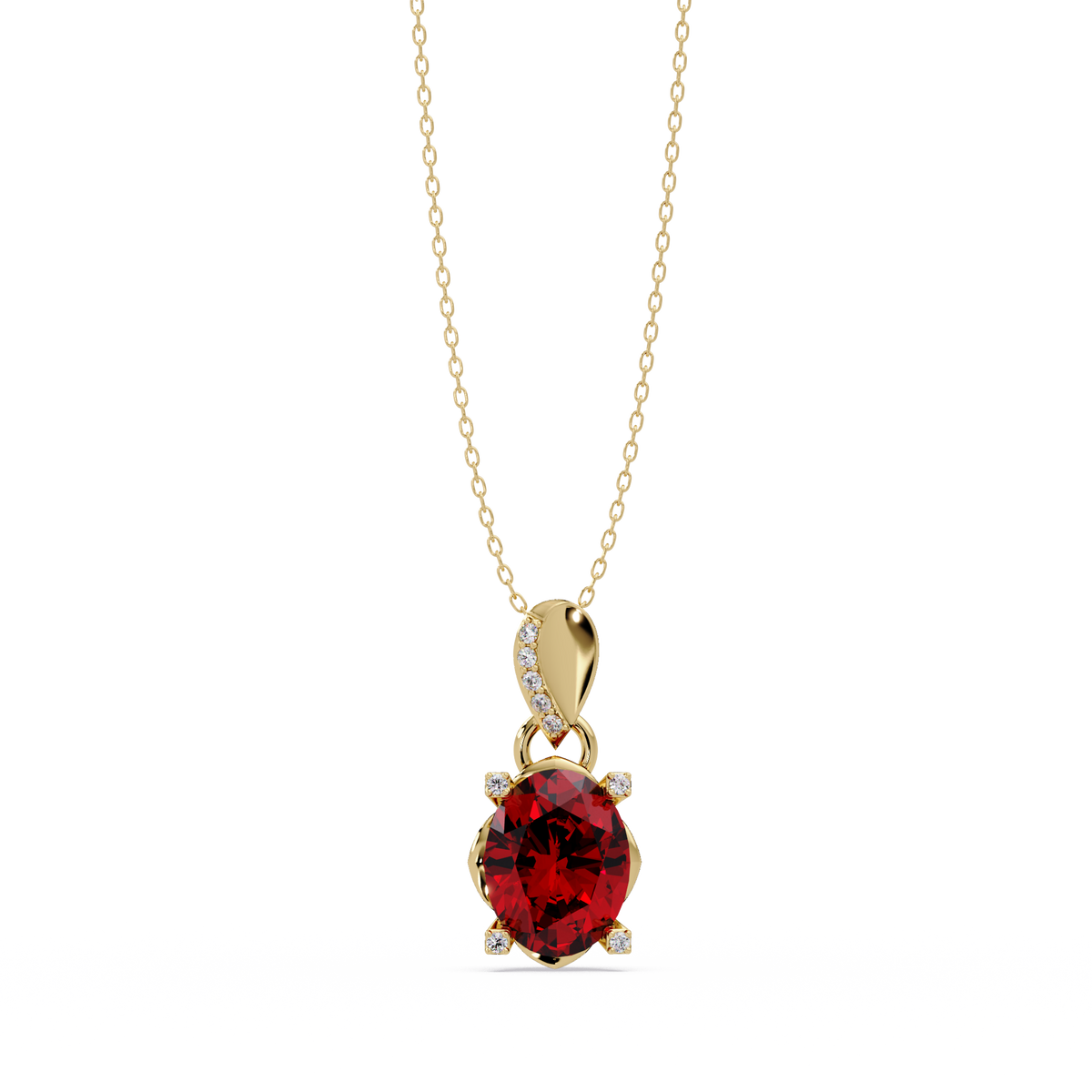 1.8 CTW Oval Solitaire Accent Colorstone Pendant Necklace — Ruby Deep Red — 14K Yellow Gold