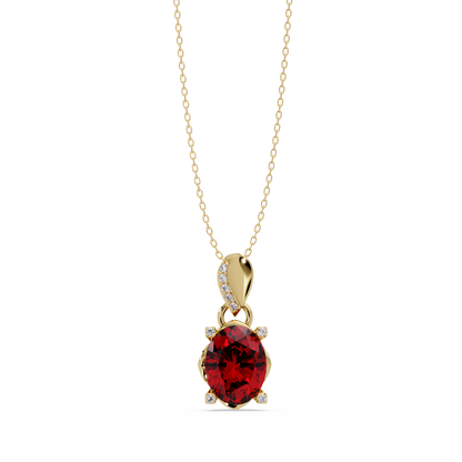 1.8 CTW Oval Solitaire Accent Colorstone Pendant Necklace — Ruby Deep Red — 14K Yellow Gold