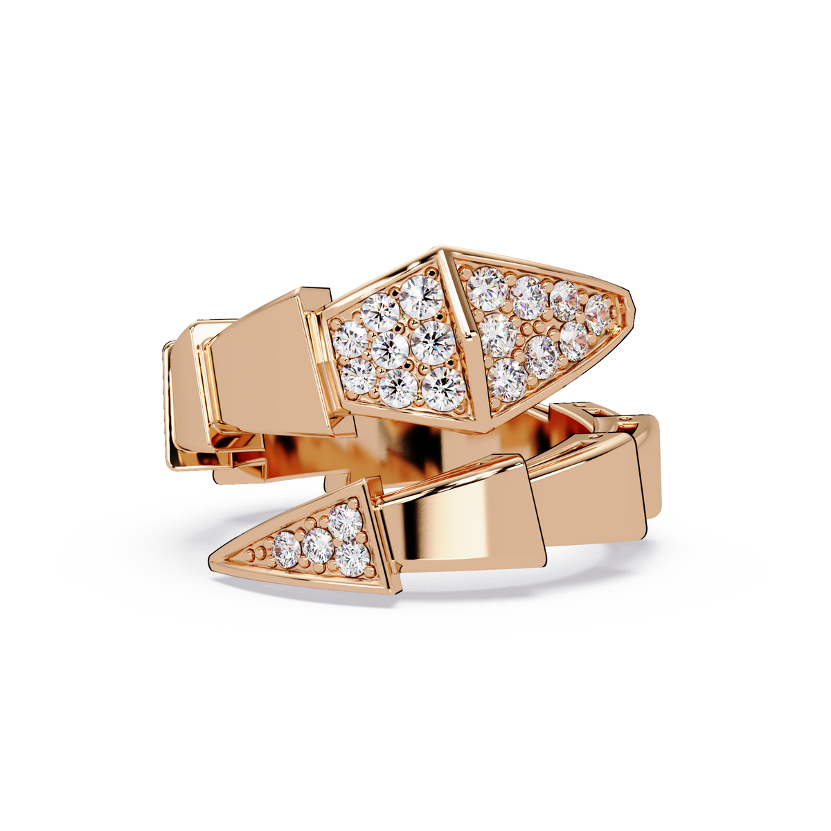 0.3 CTW Geometric Pavé Wrap Diamond Ring in 14K Rose Gold — Front View