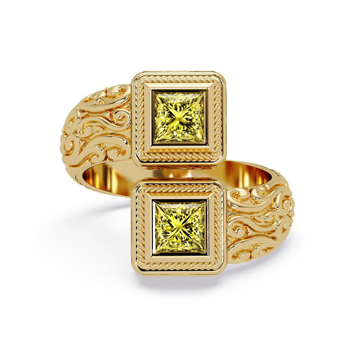 1.0 CTW Princess-Cut Filigree Bypass Colorstone Ring in Citrine Yellow and Yellow Gold – Lunéa Paris