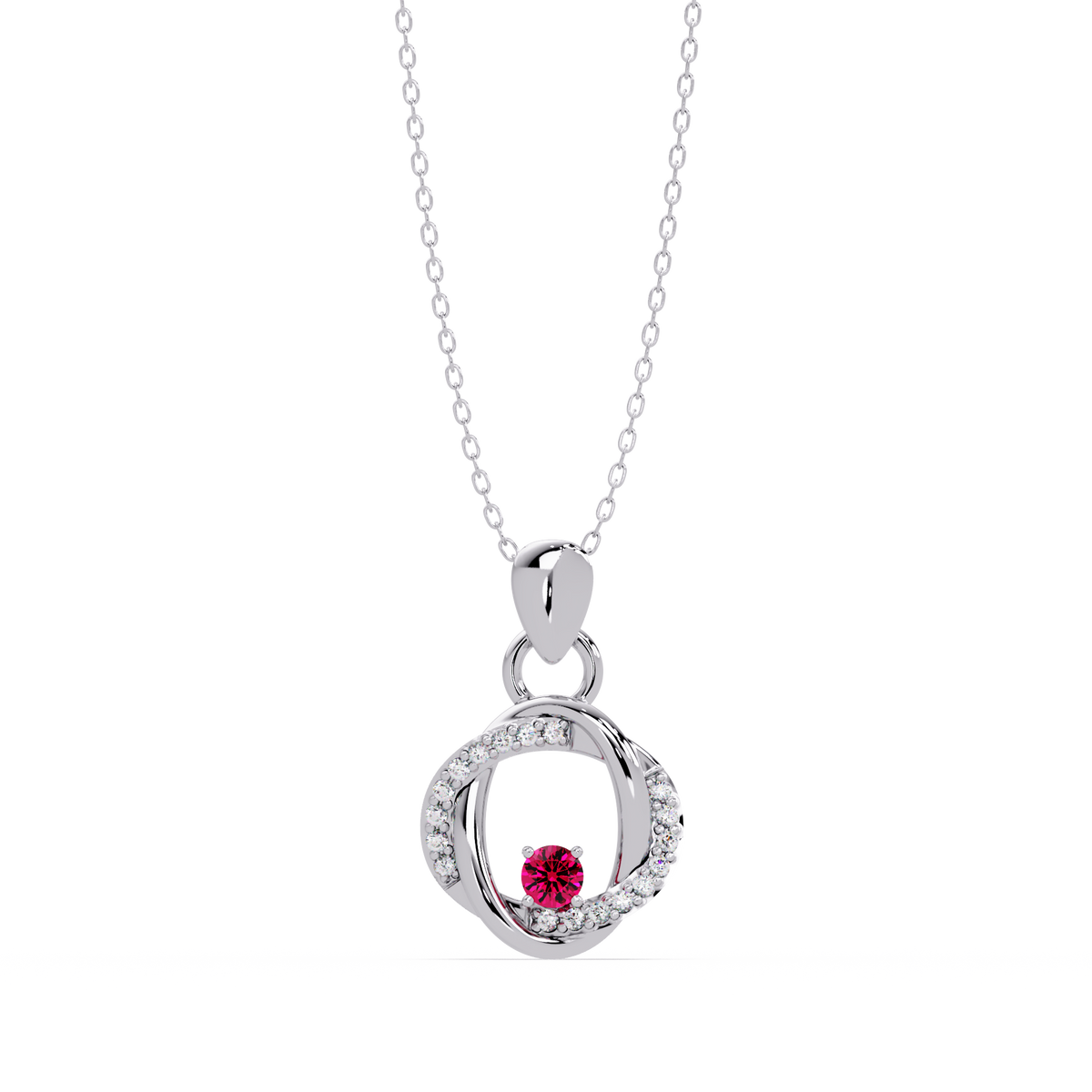 0.1 CTW Round Open Circle Colorstone Pendant Necklace — Ruby Deep Red — 14K White Gold